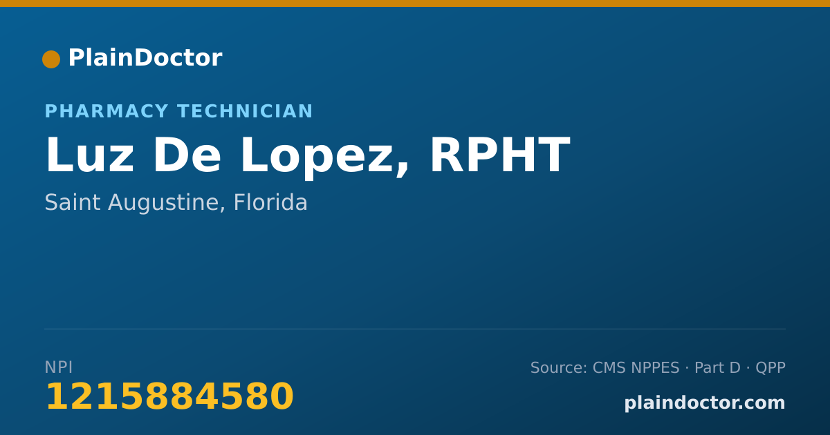 Shareable card for Luz De Lopez, RPHT - Pharmacy Technician, Saint Augustine, FL