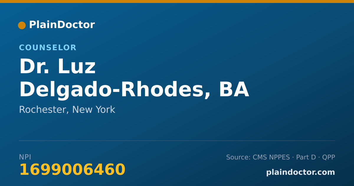 Shareable card for Luz Delgado-Rhodes, BA - Counselor, Rochester, NY