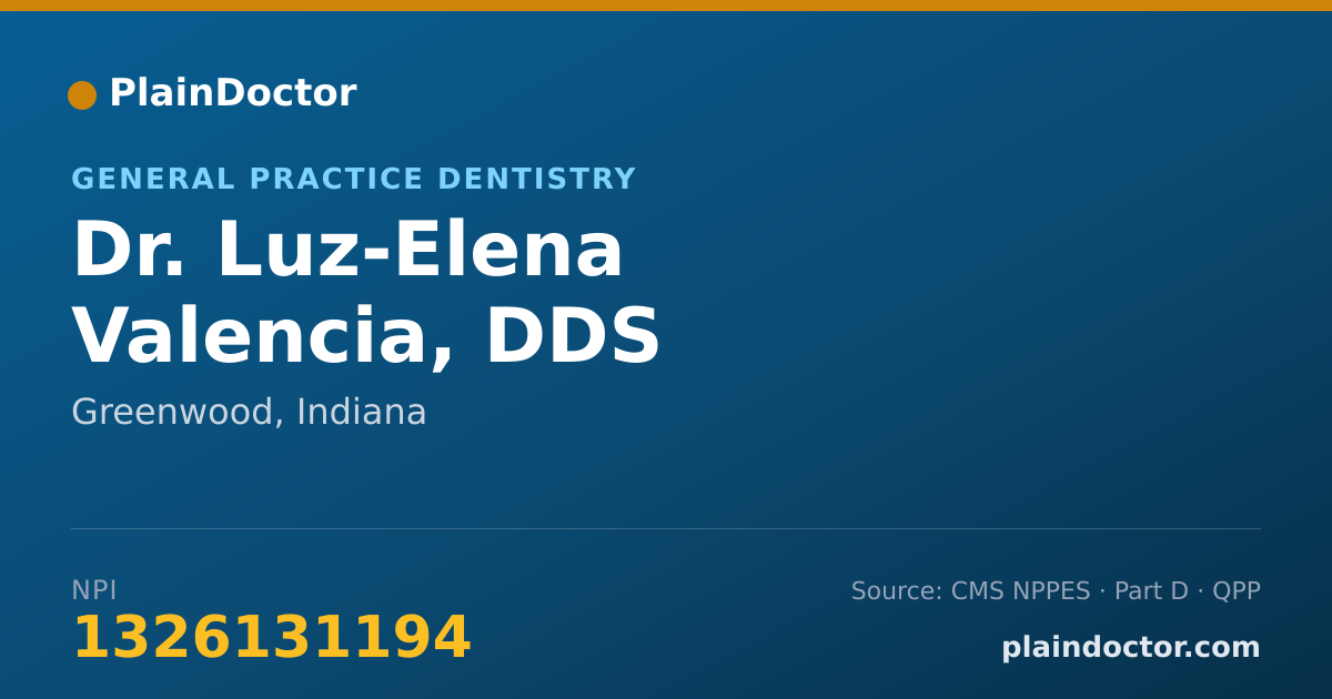 Shareable card for Luz-Elena Valencia, DDS - General Practice Dentistry, Greenwood, IN