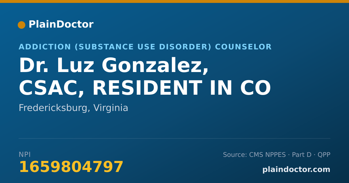 Shareable card for Luz Gonzalez, CSAC, RESIDENT IN CO - Addiction (Substance Use Disorder) Counselor, Fredericksburg, VA