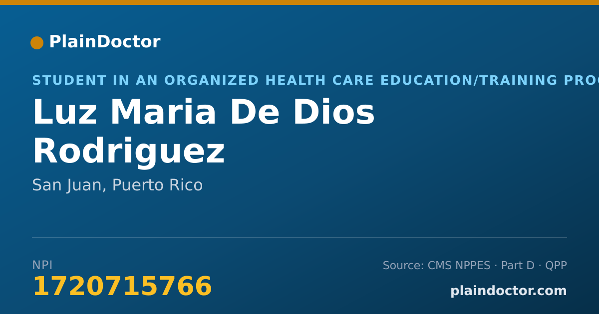 Shareable card for Luz Maria De Dios Rodriguez - Student in an Organized Health Care Education/Training Program, San Juan, PR