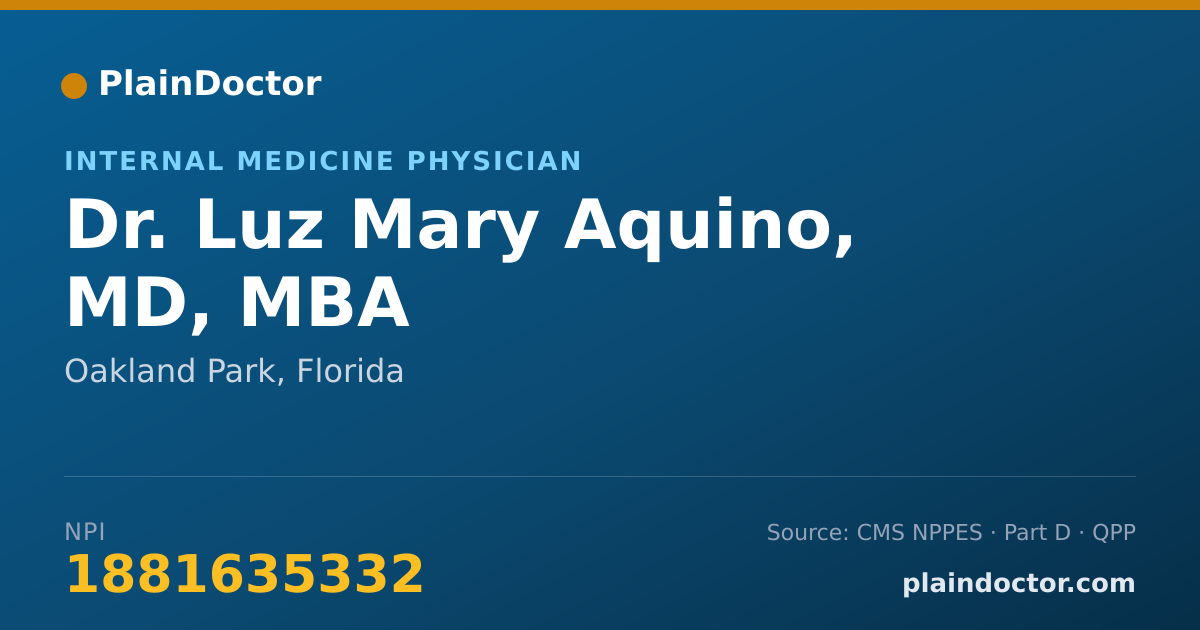 Shareable card for Luz Mary Aquino, MD, MBA - Internal Medicine Physician, Oakland Park, FL