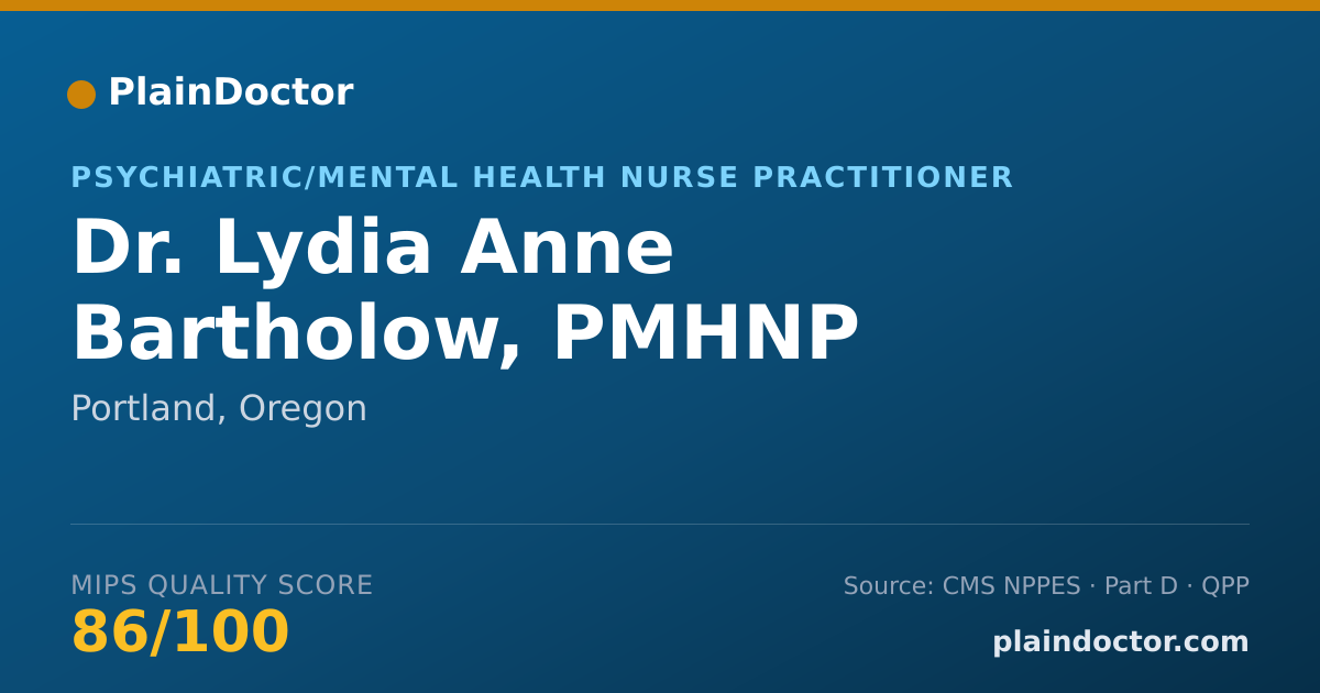 Shareable card for Lydia Anne Bartholow, PMHNP - Psychiatric/Mental Health Nurse Practitioner, Portland, OR