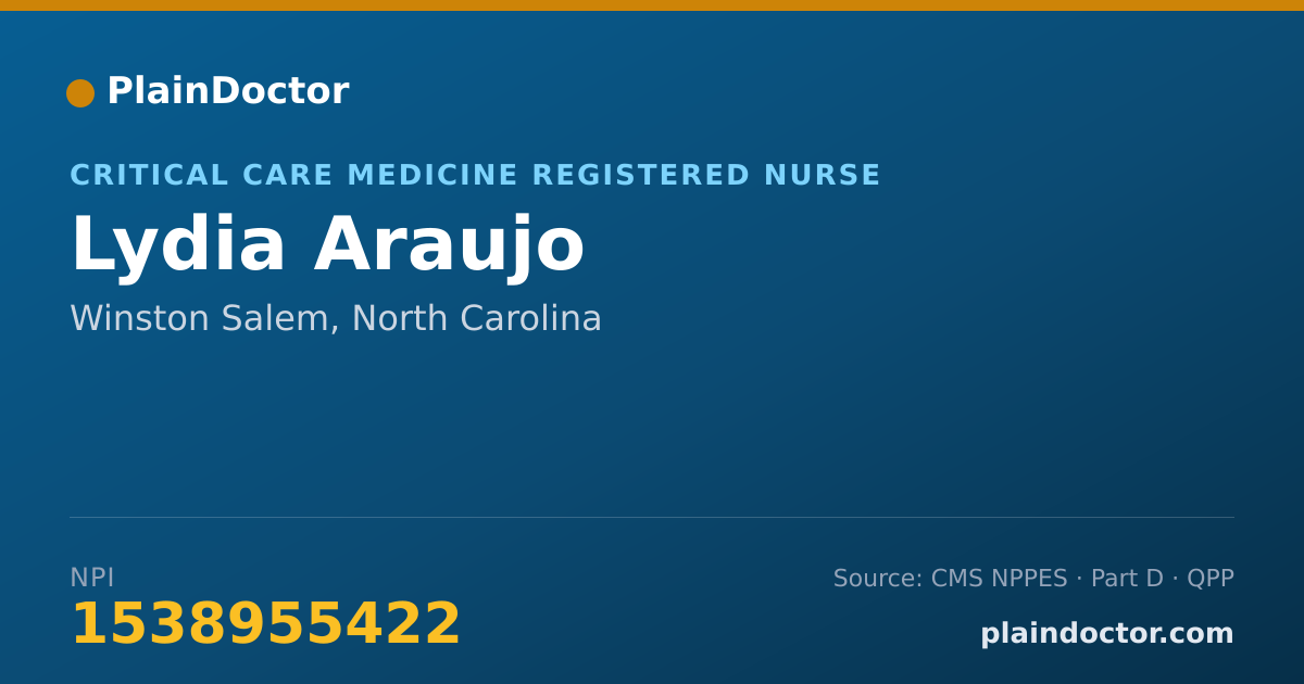 Shareable card for Lydia Araujo - Critical Care Medicine Registered Nurse, Winston Salem, NC