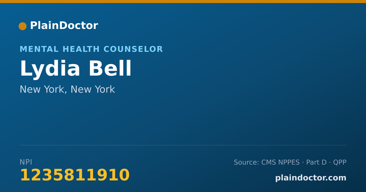 Shareable card for Lydia Bell - Mental Health Counselor, New York, NY