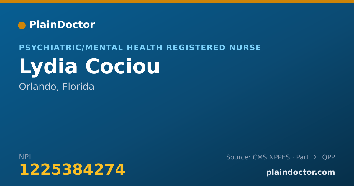 Shareable card for Lydia Cociou - Psychiatric/Mental Health Registered Nurse, Orlando, FL