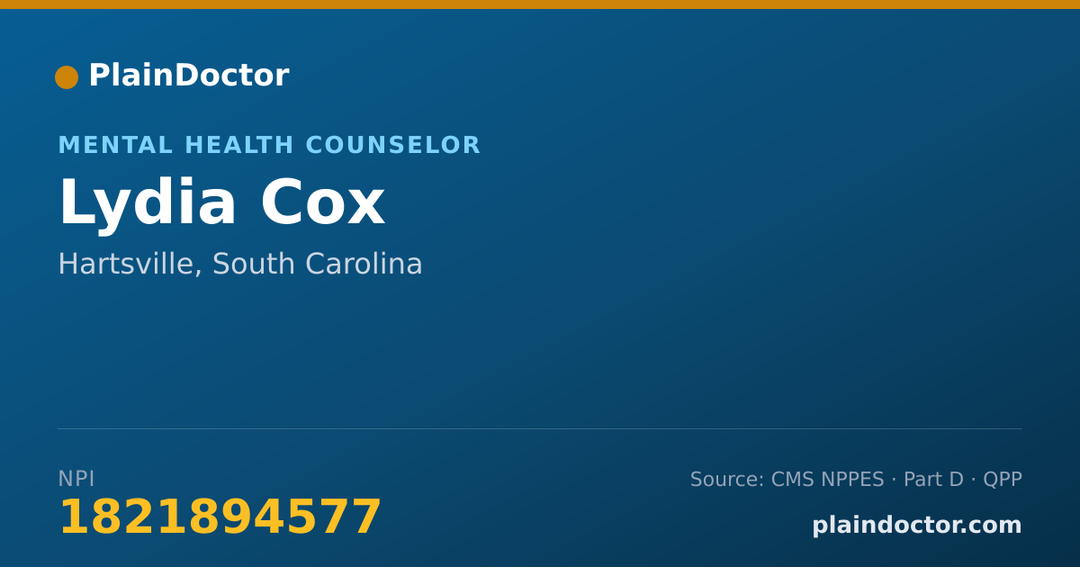 Shareable card for Lydia Cox - Mental Health Counselor, Hartsville, SC