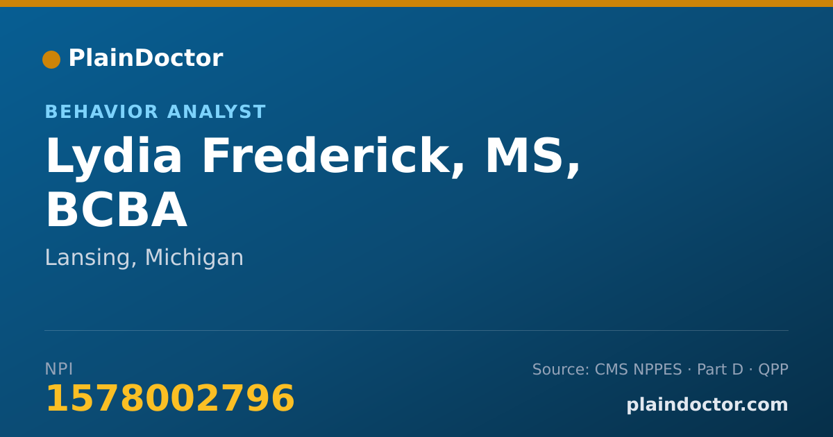 Shareable card for Lydia Frederick, MS, BCBA - Behavior Analyst, Lansing, MI