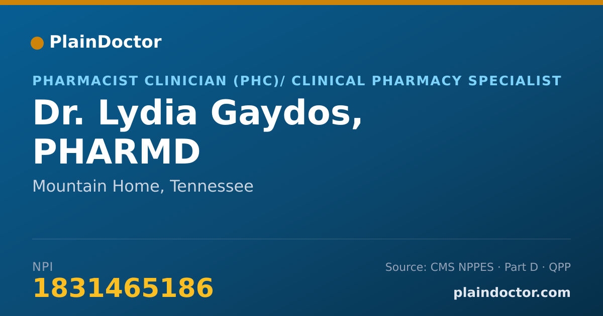 Shareable card for Lydia Gaydos, PHARMD - Pharmacist Clinician (PhC)/ Clinical Pharmacy Specialist, Mountain Home, TN