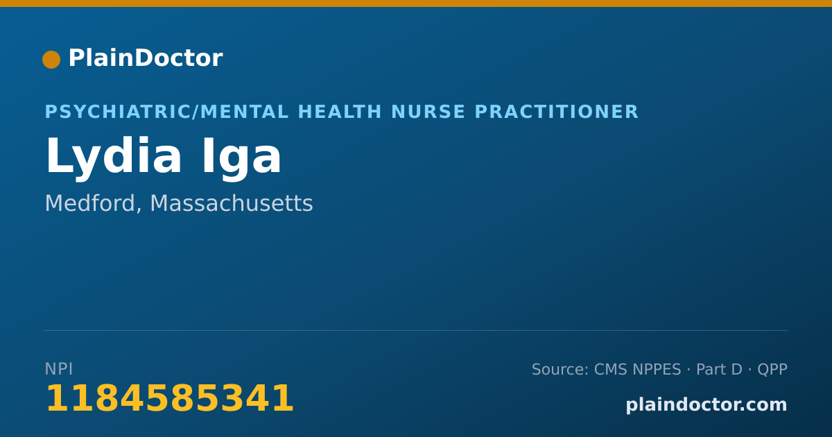 Shareable card for Lydia Iga - Psychiatric/Mental Health Nurse Practitioner, Medford, MA