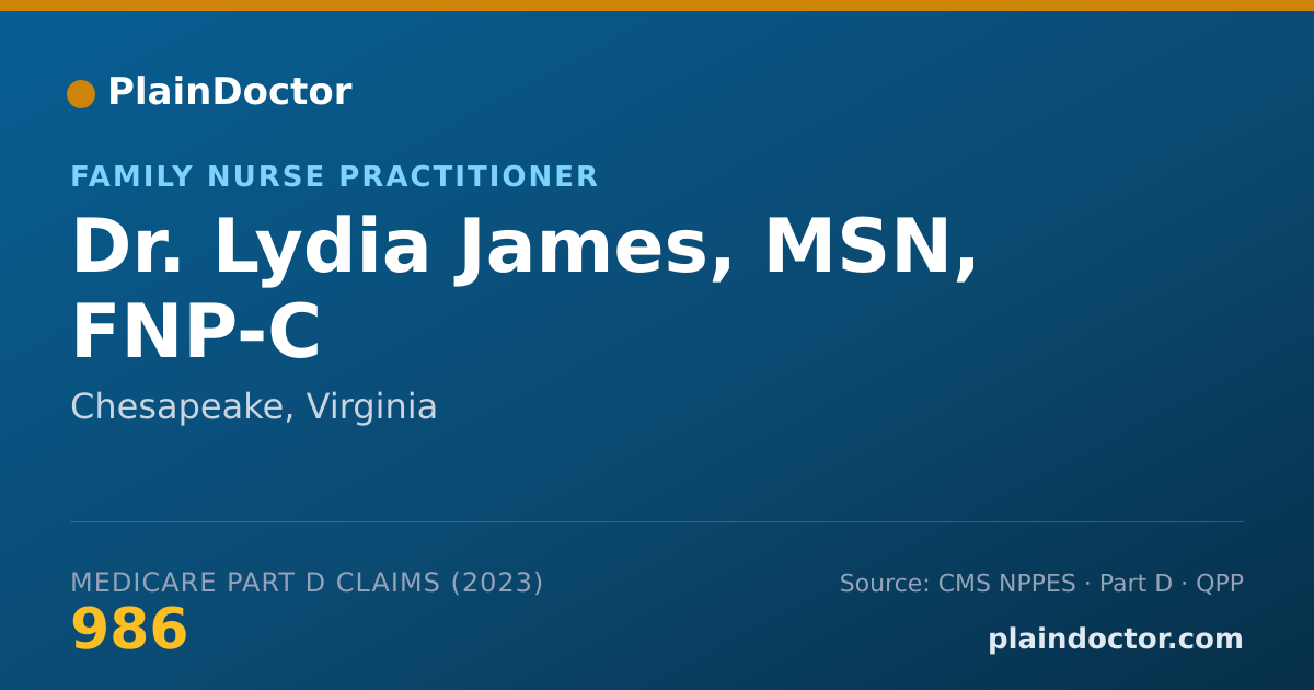 Shareable card for Lydia James, MSN, FNP-C - Family Nurse Practitioner, Chesapeake, VA