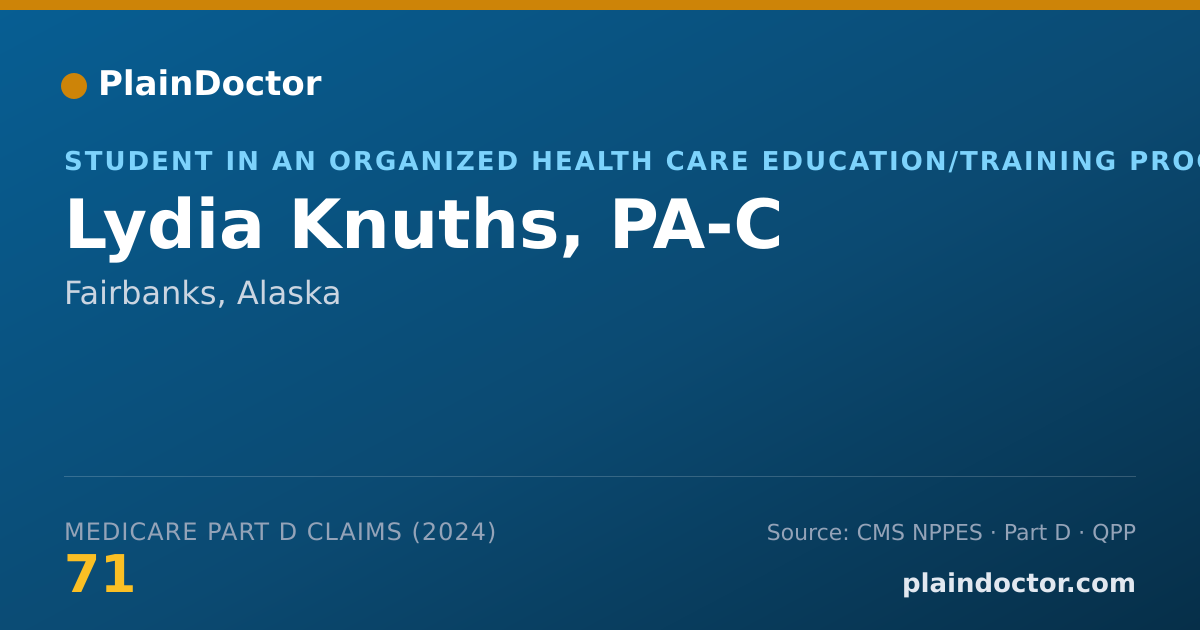 Shareable card for Lydia Knuths, PA-C - Student in an Organized Health Care Education/Training Program, Fairbanks, AK