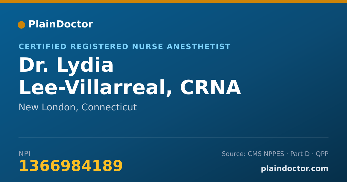 Shareable card for Lydia Lee-Villarreal, CRNA - Certified Registered Nurse Anesthetist, New London, CT