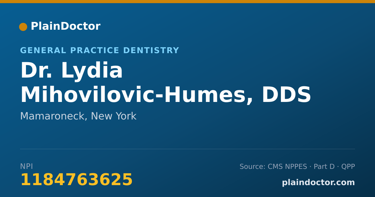 Shareable card for Lydia Mihovilovic-Humes, DDS - General Practice Dentistry, Mamaroneck, NY