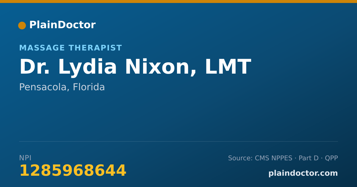 Shareable card for Lydia Nixon, LMT - Massage Therapist, Pensacola, FL