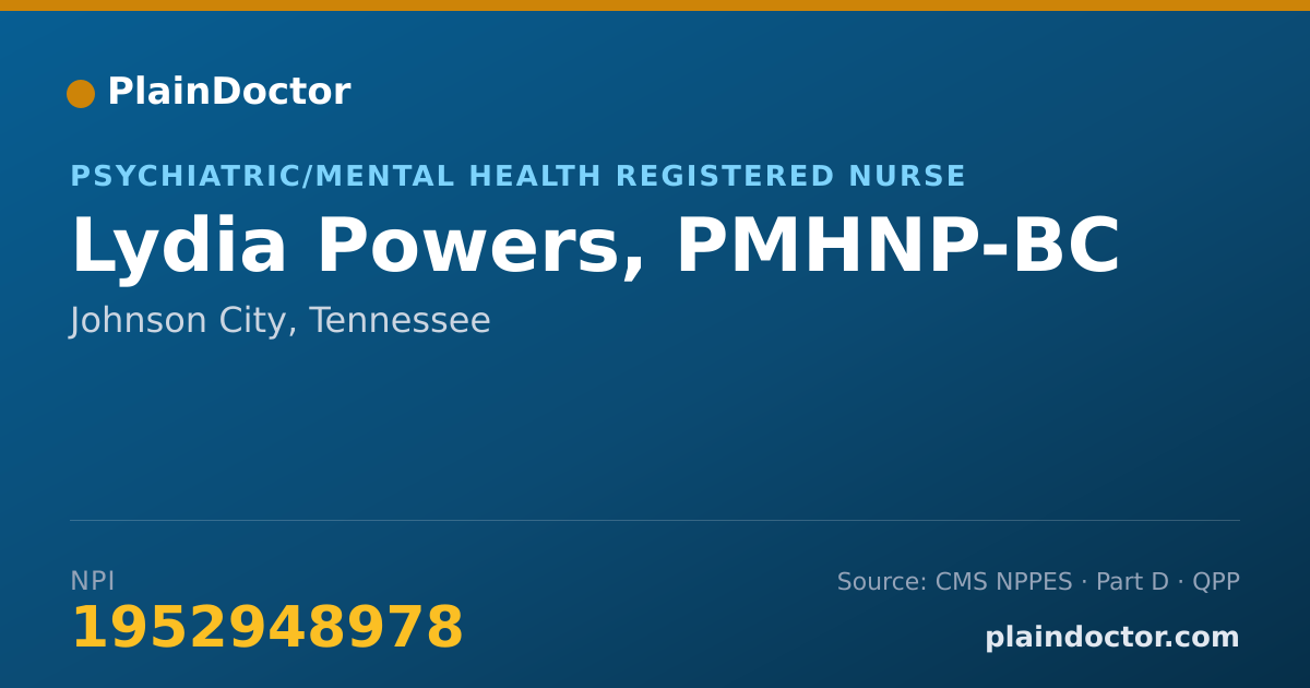 Shareable card for Lydia Powers, PMHNP-BC - Psychiatric/Mental Health Registered Nurse, Johnson City, TN