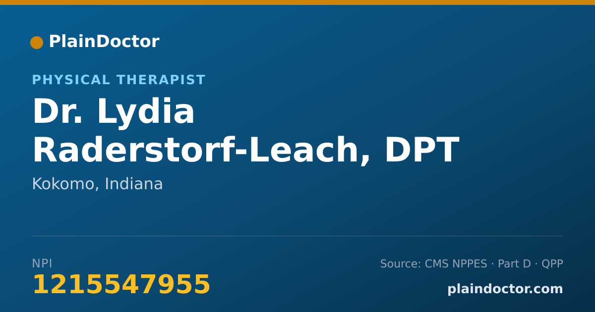 Shareable card for Lydia Raderstorf-Leach, DPT - Physical Therapist, Kokomo, IN
