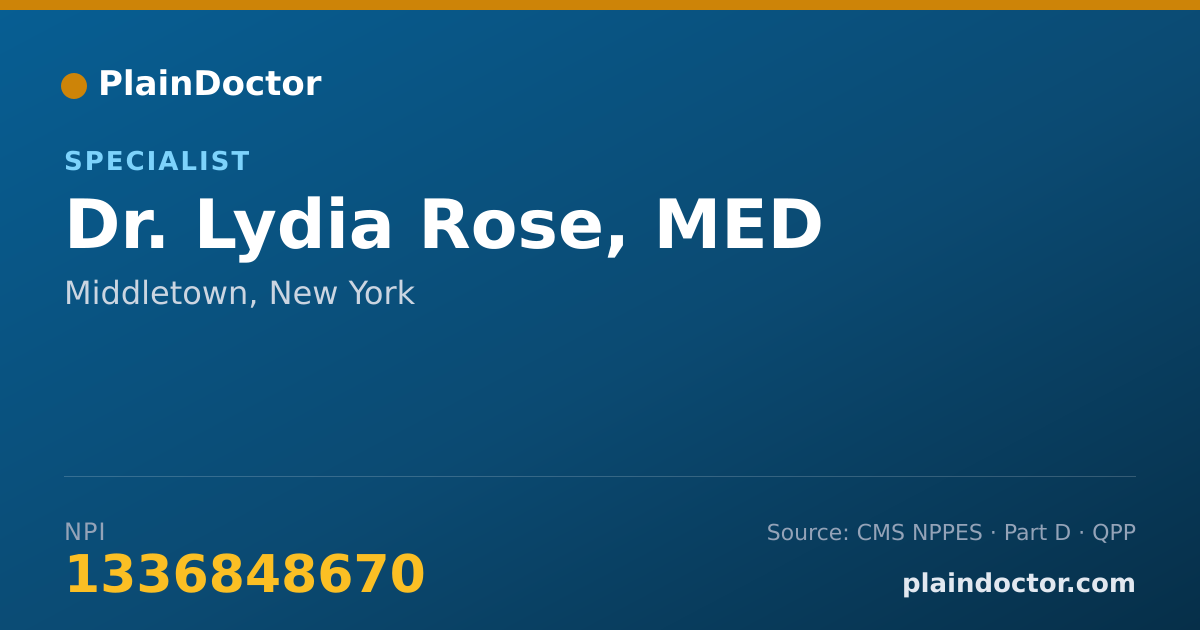 Shareable card for Lydia Rose, MED - Specialist, Middletown, NY