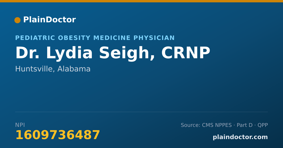 Shareable card for Lydia Seigh, CRNP - Pediatric Obesity Medicine Physician, Huntsville, AL