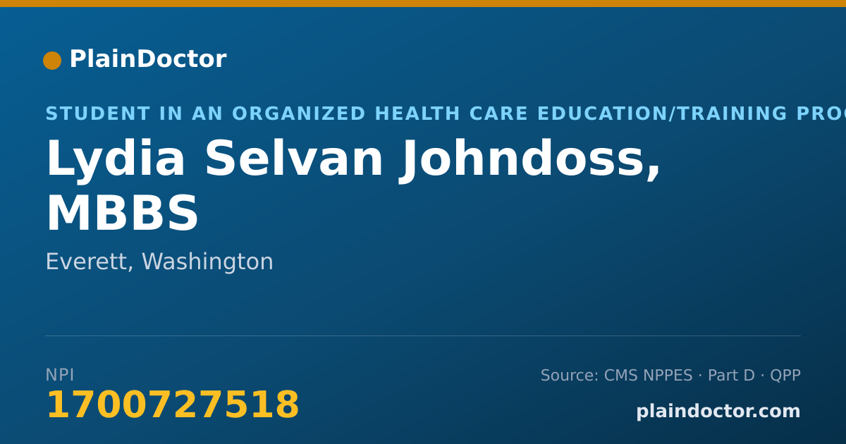 Shareable card for Lydia Selvan Johndoss, MBBS - Student in an Organized Health Care Education/Training Program, Everett, WA