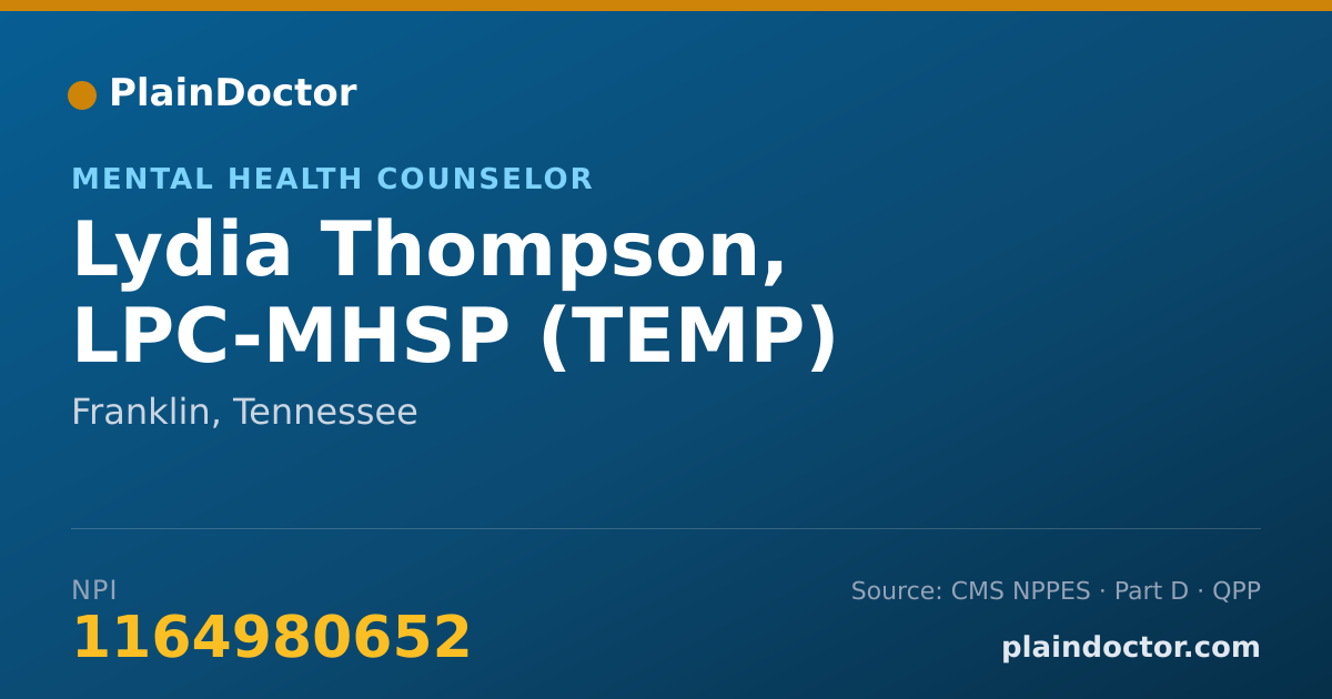 Shareable card for Lydia Thompson, LPC-MHSP (TEMP) - Mental Health Counselor, Franklin, TN