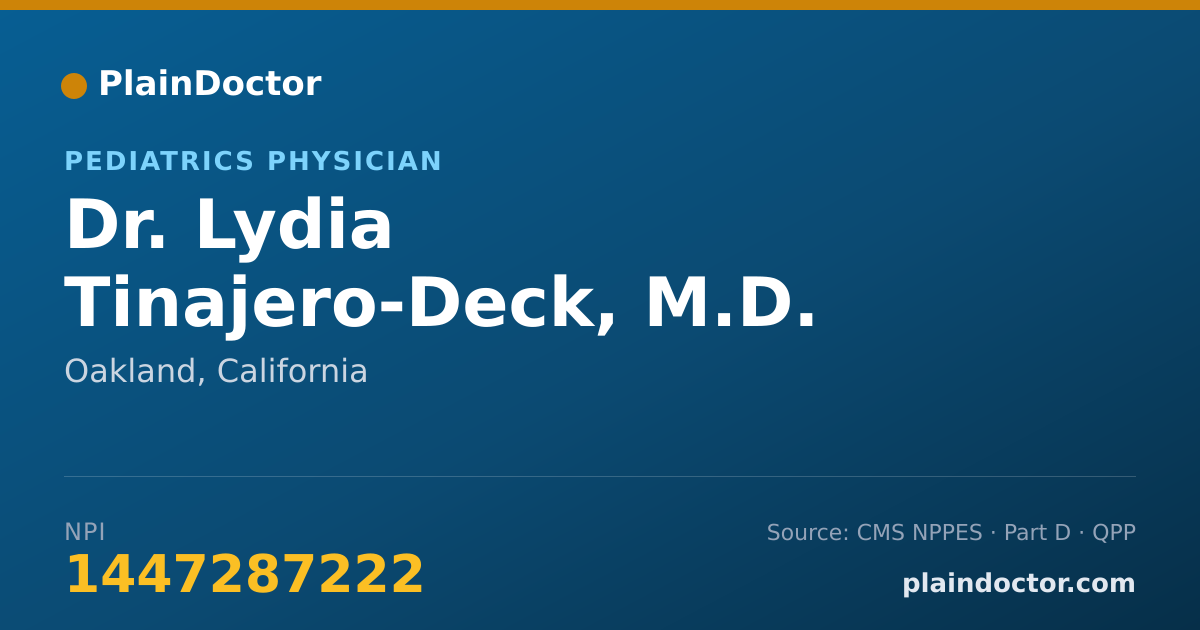 Shareable card for Lydia Tinajero-Deck, M.D. - Pediatrics Physician, Oakland, CA
