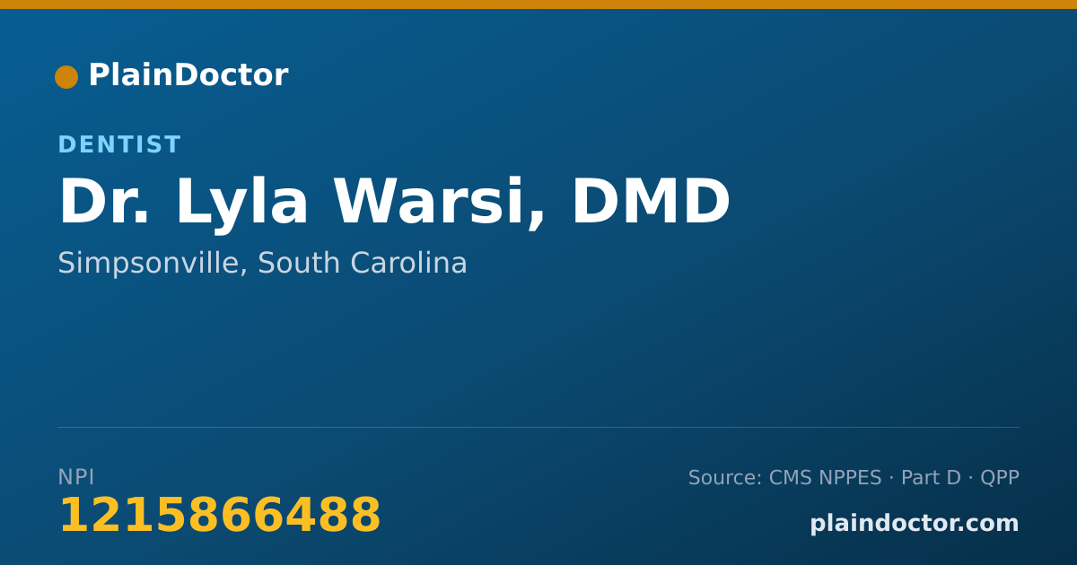 Shareable card for Lyla Warsi, DMD - Dentist, Simpsonville, SC