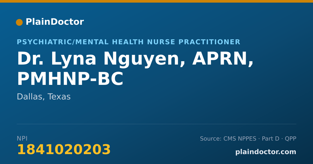 Shareable card for Lyna Nguyen, APRN, PMHNP-BC - Psychiatric/Mental Health Nurse Practitioner, Dallas, TX
