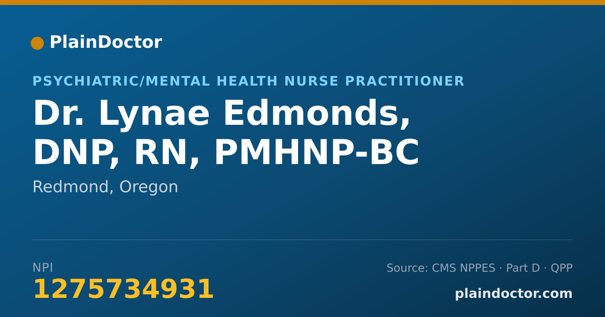 Shareable card for Lynae Edmonds, DNP, RN, PMHNP-BC - Psychiatric/Mental Health Nurse Practitioner, Redmond, OR