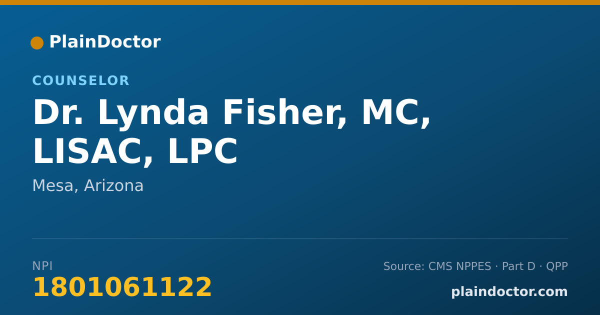 Shareable card for Lynda Fisher, MC, LISAC, LPC - Counselor, Mesa, AZ