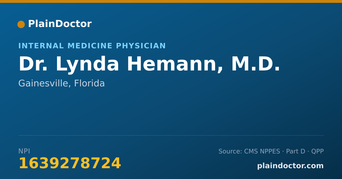 Shareable card for Lynda Hemann, M.D. - Internal Medicine Physician, Gainesville, FL