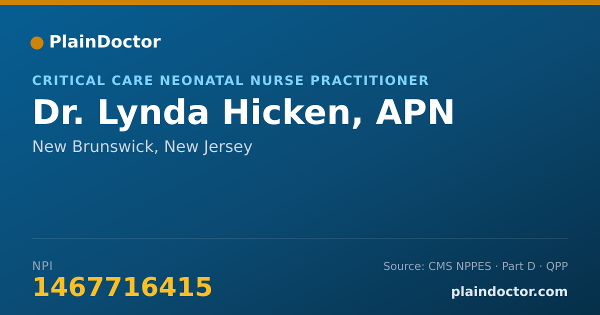 Shareable card for Lynda Hicken, APN - Critical Care Neonatal Nurse Practitioner, New Brunswick, NJ