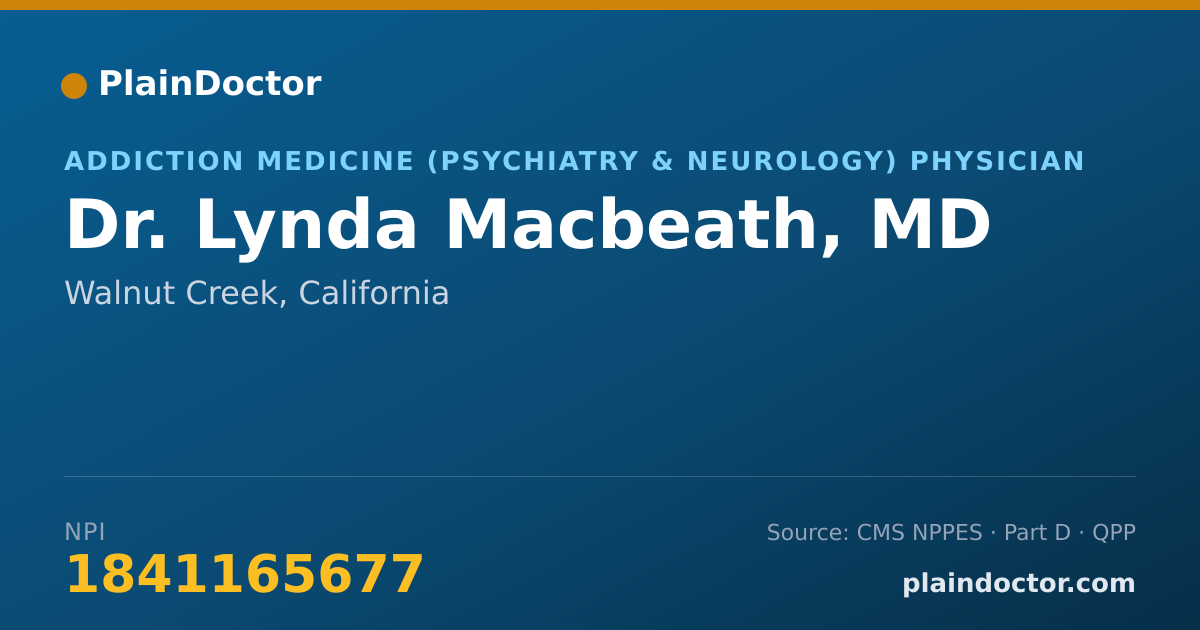 Shareable card for Lynda Macbeath, MD - Addiction Medicine (Psychiatry & Neurology) Physician, Walnut Creek, CA