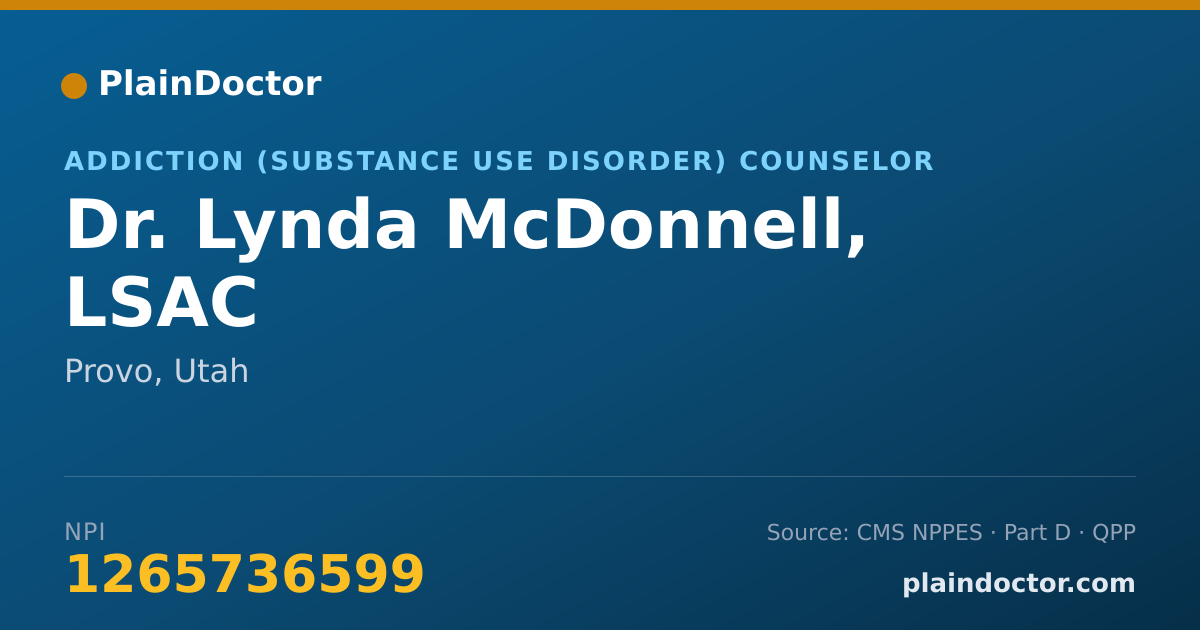 Shareable card for Lynda McDonnell, LSAC - Addiction (Substance Use Disorder) Counselor, Provo, UT
