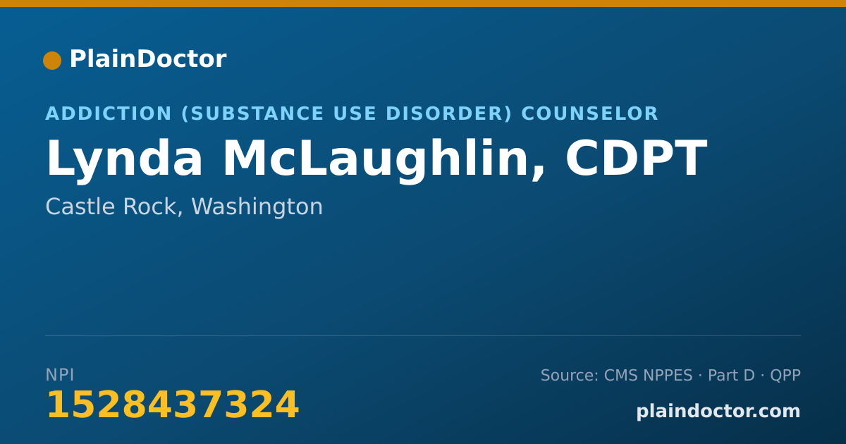 Shareable card for Lynda McLaughlin, CDPT - Addiction (Substance Use Disorder) Counselor, Castle Rock, WA