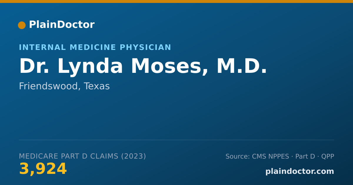 Shareable card for Lynda Moses, M.D. - Internal Medicine Physician, Friendswood, TX