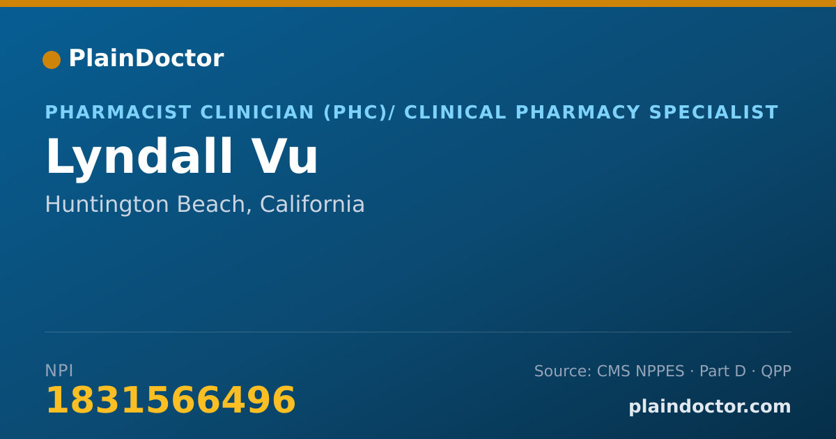 Shareable card for Lyndall Vu - Pharmacist Clinician (PhC)/ Clinical Pharmacy Specialist, Huntington Beach, CA