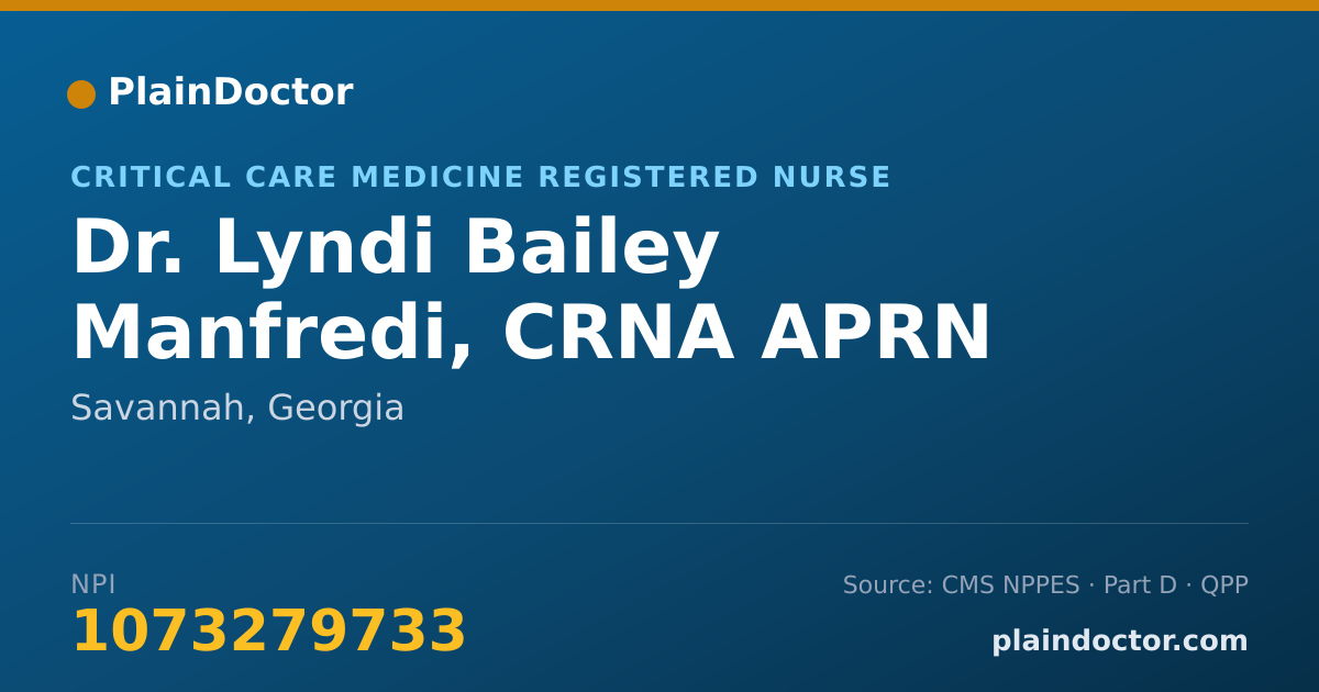 Shareable card for Lyndi Bailey Manfredi, CRNA APRN - Critical Care Medicine Registered Nurse, Savannah, GA