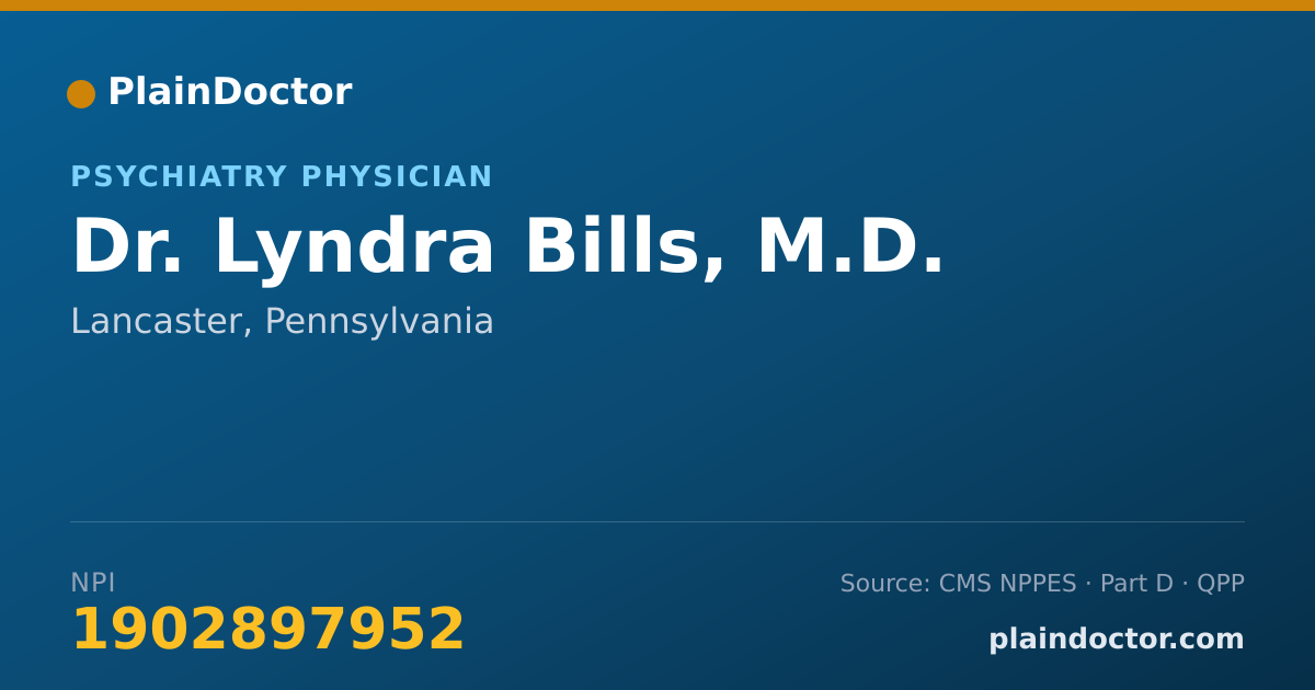 Shareable card for Lyndra Bills, M.D. - Psychiatry Physician, Lancaster, PA