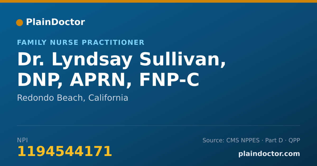 Shareable card for Lyndsay Sullivan, DNP,  APRN, FNP-C - Family Nurse Practitioner, Redondo Beach, CA