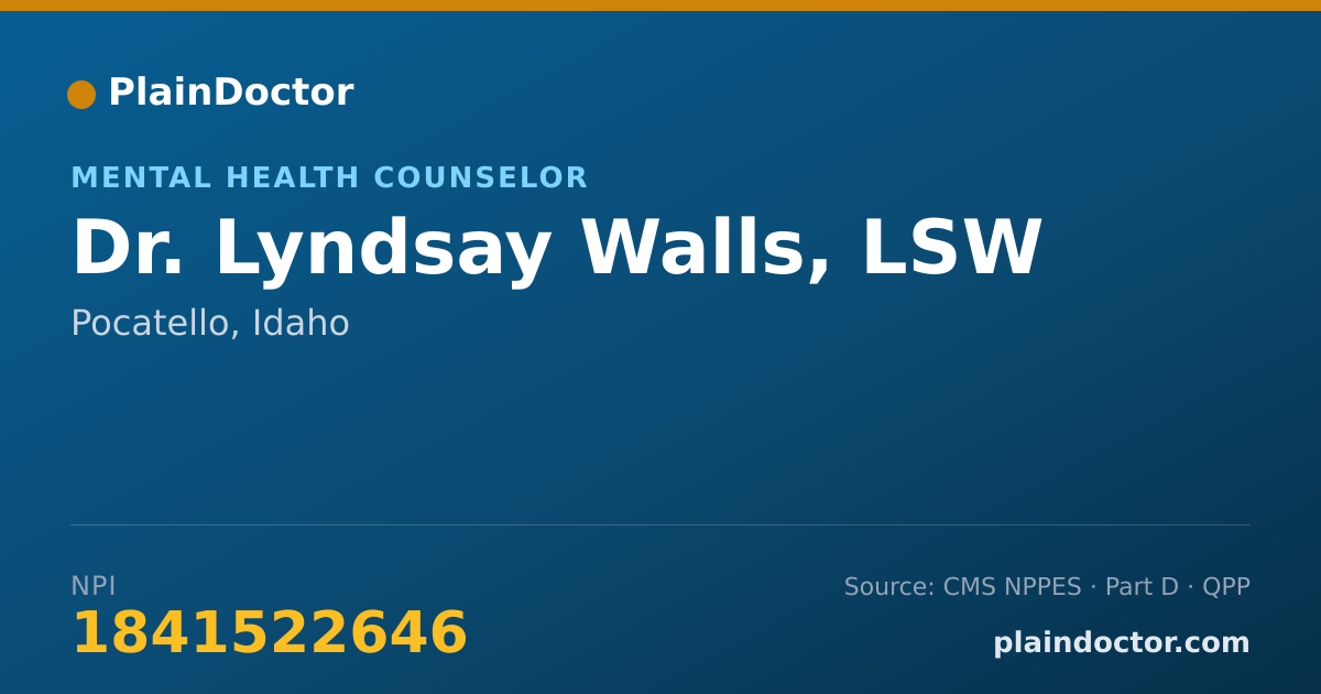 Shareable card for Lyndsay Walls, LSW - Mental Health Counselor, Pocatello, ID