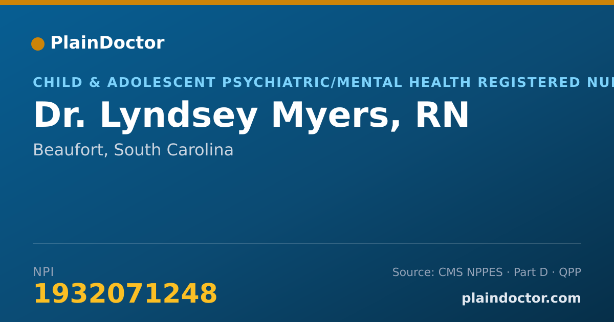 Shareable card for Lyndsey Myers, RN - Child & Adolescent Psychiatric/Mental Health Registered Nurse, Beaufort, SC