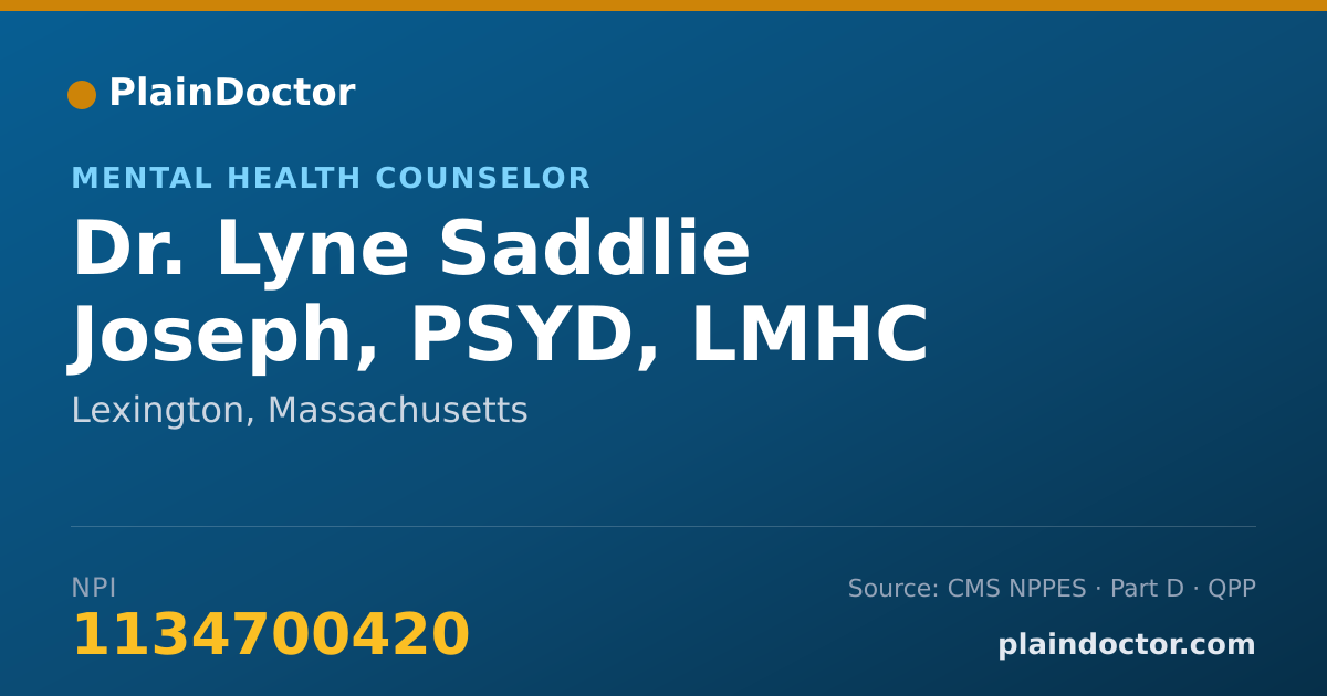 Shareable card for Lyne Saddlie Joseph, PSYD, LMHC - Mental Health Counselor, Lexington, MA