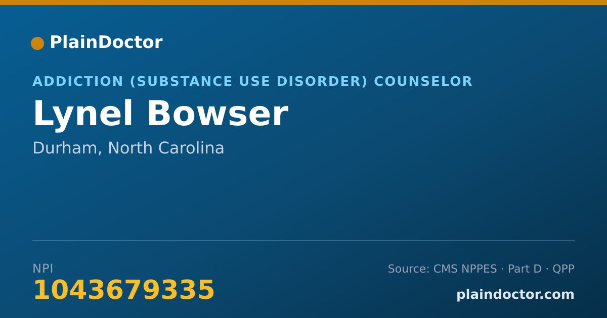 Shareable card for Lynel Bowser - Addiction (Substance Use Disorder) Counselor, Durham, NC