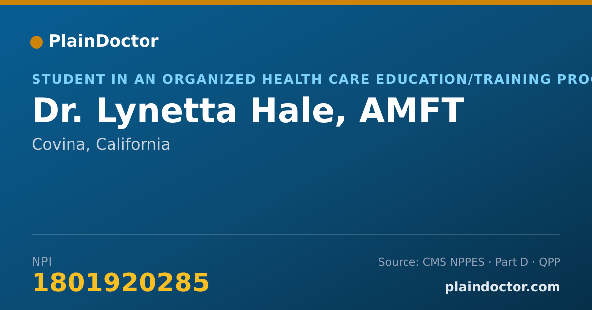 Shareable card for Lynetta Hale, AMFT - Student in an Organized Health Care Education/Training Program, Covina, CA