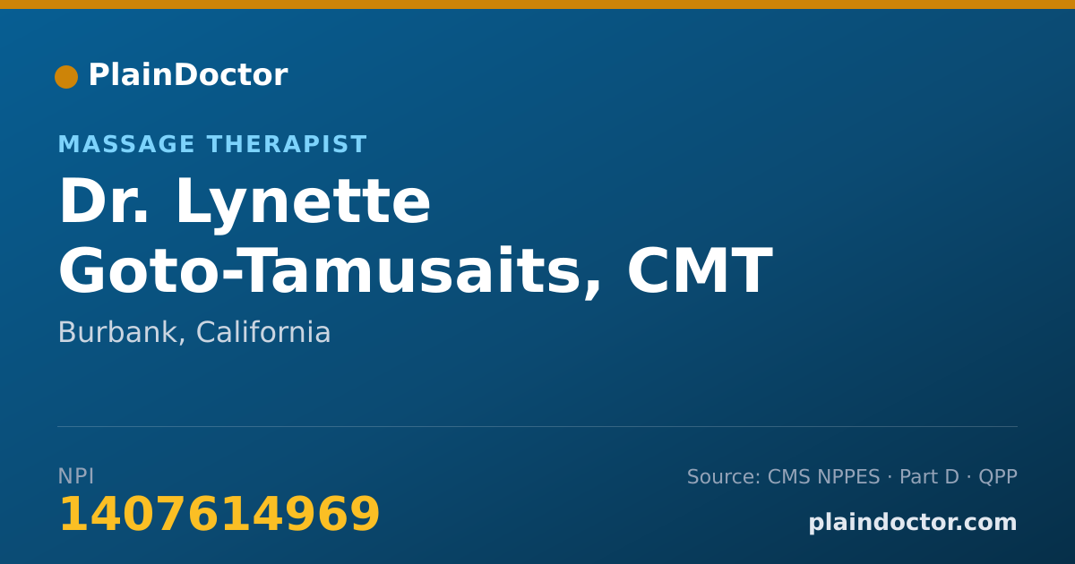 Shareable card for Lynette Goto-Tamusaits, CMT - Massage Therapist, Burbank, CA