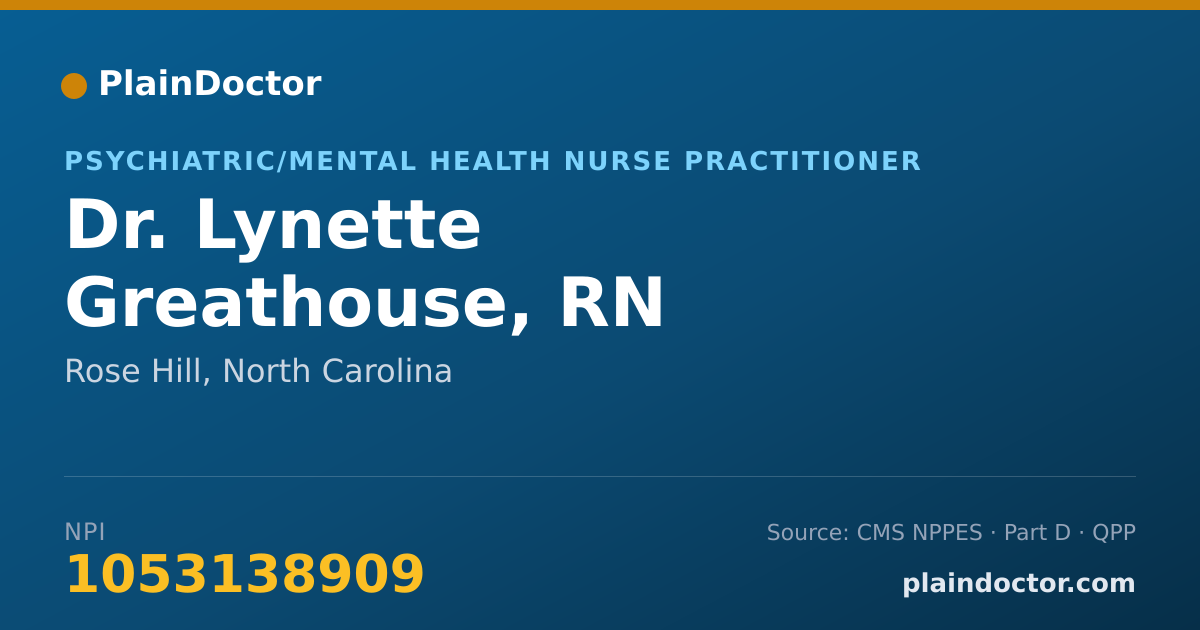 Shareable card for Lynette Greathouse, RN - Psychiatric/Mental Health Nurse Practitioner, Rose Hill, NC