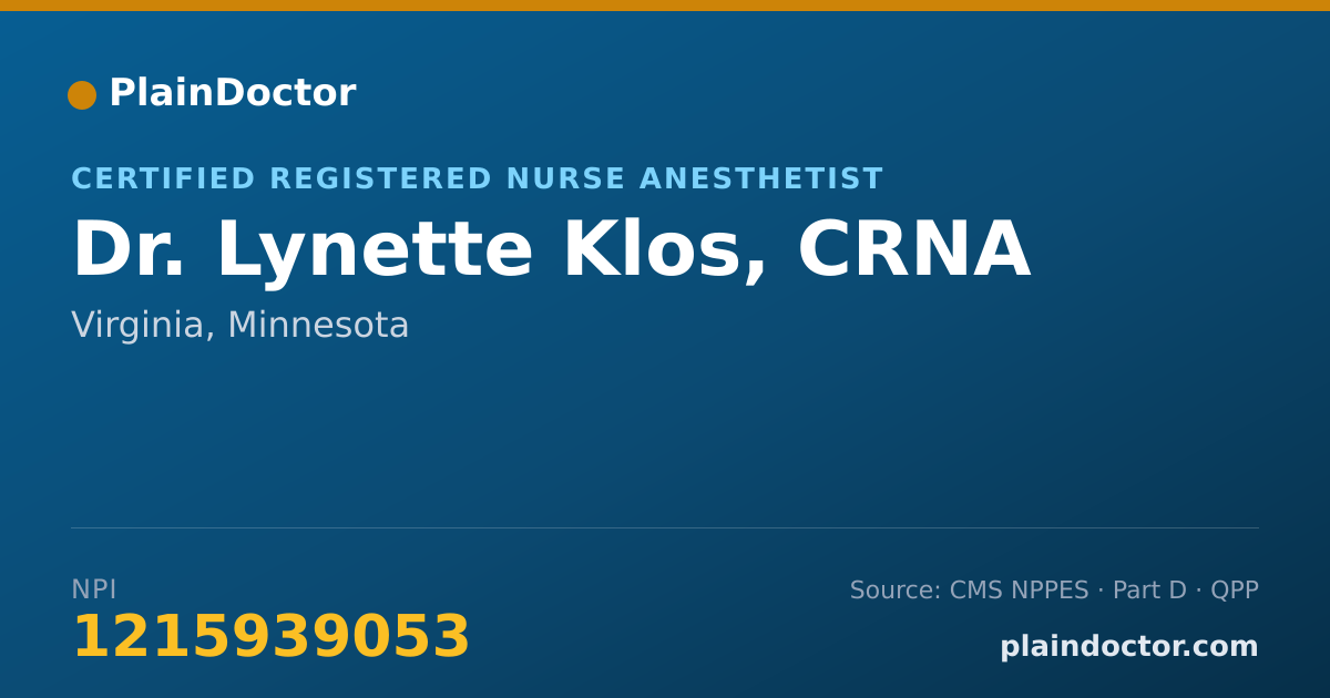 Shareable card for Lynette Klos, CRNA - Certified Registered Nurse Anesthetist, Virginia, MN