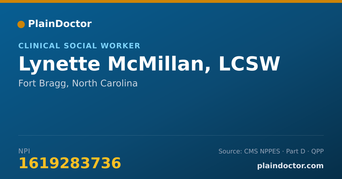 Shareable card for Lynette McMillan, LCSW - Social Worker, Fort Bragg, NC