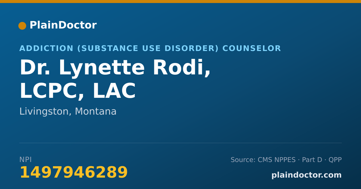 Shareable card for Lynette Rodi, LCPC, LAC - Addiction (Substance Use Disorder) Counselor, Livingston, MT
